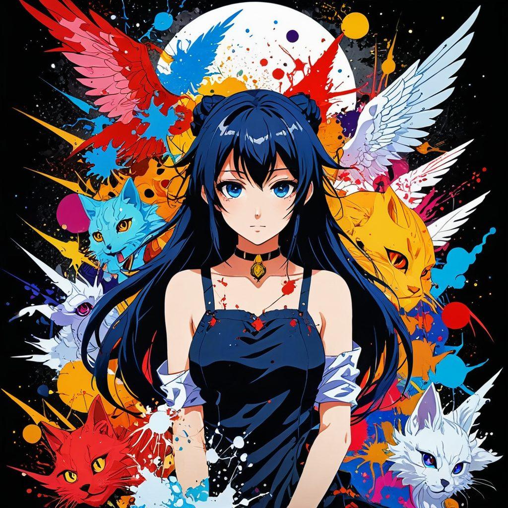 A captivating collage featuring iconic characters from adult anime, surrounded by vibrant colors and intricate designs that capture the essence of hentai artistry. Include elements that symbolize deep emotions and the artistry behind the genre, such as brushes, ink splatters, and fantasy landscapes. Highlight contrasting elements of innocence and allure in the characters' poses. The composition should be dynamic and engaging, inviting the viewer to explore further. surreal art style. vibrant colors. high detail.